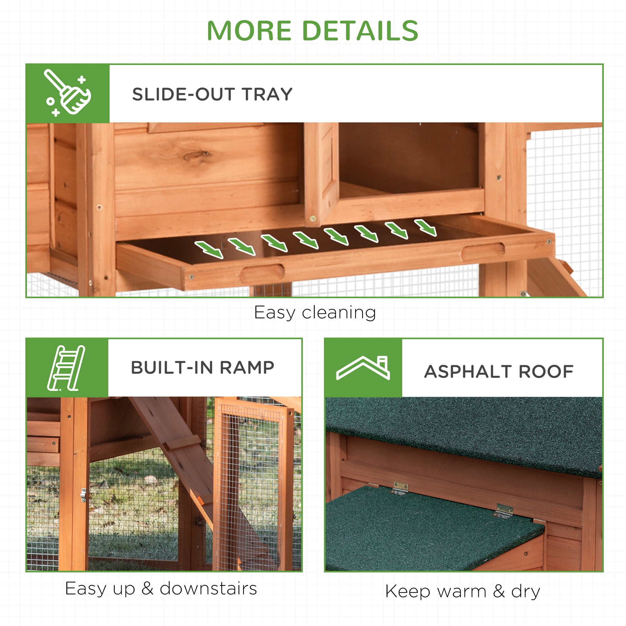69" Chicken Coop Wooden Hen House Rabbit Hutch Poultry Cage Pen Outdoor Backyard with Outdoor Run Nesting Box Removable Tray Waterproof Asphalt Roof Lockable Door Yellow