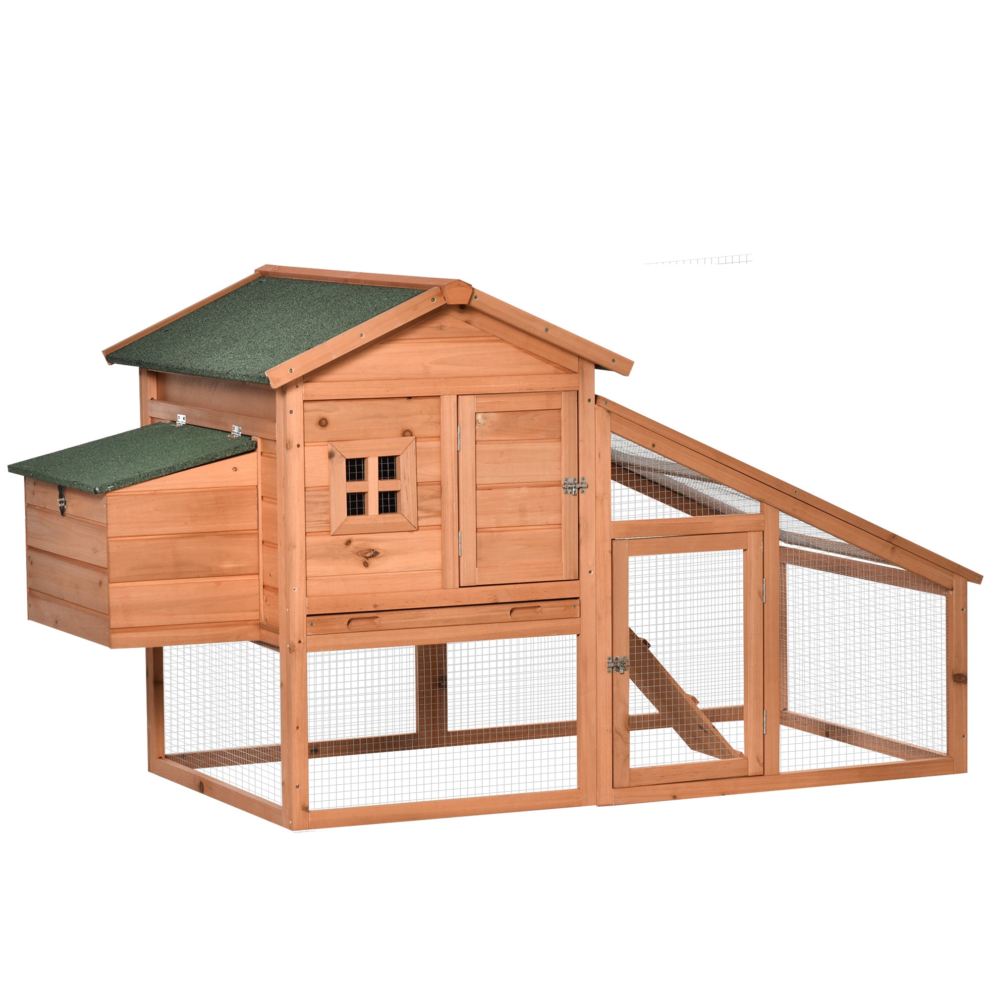 69" Chicken Coop Wooden Hen House Rabbit Hutch Poultry Cage Pen Outdoor Backyard with Outdoor Run Nesting Box Removable Tray Waterproof Asphalt Roof Lockable Door Yellow