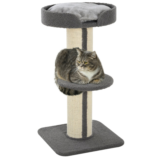 36"H Large Cat Scratching Post for Indoor Cats, Bold Cat Tree Multi-Level Kitty Tower with Sisal Mat Scratch Rope, Cat Bed, Removable Cushion, Perch, Grey