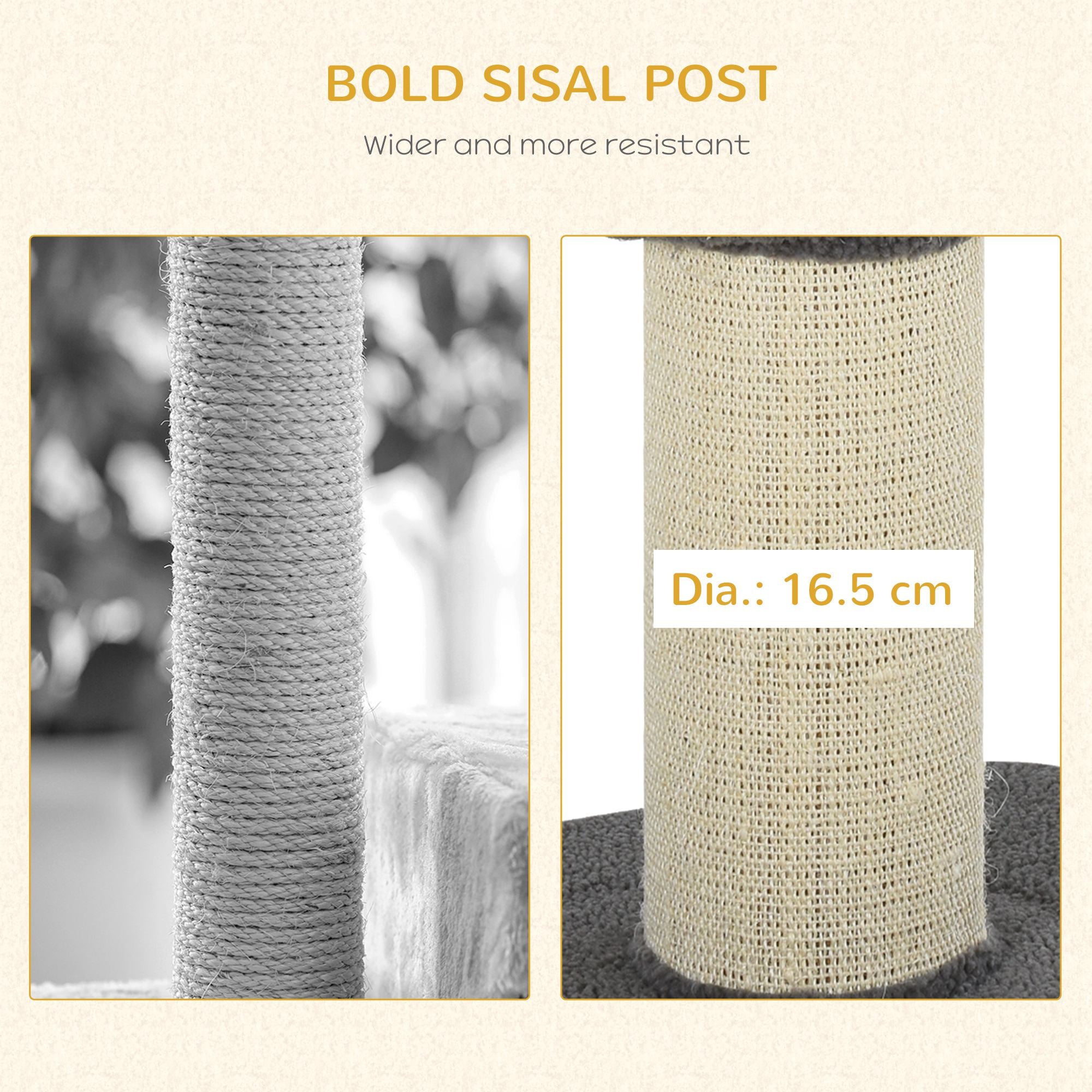36"H Large Cat Scratching Post for Indoor Cats, Bold Cat Tree Multi-Level Kitty Tower with Sisal Mat Scratch Rope, Cat Bed, Removable Cushion, Perch, Grey