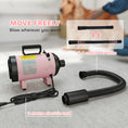 Load image into Gallery viewer, Dog Hair Dryer, 2200W Pet Grooming Hair Dryer with Adjustable Temperature & Velocity, Professional Low Noise Dog Blaster with 3 Different Nozzles, Pink
