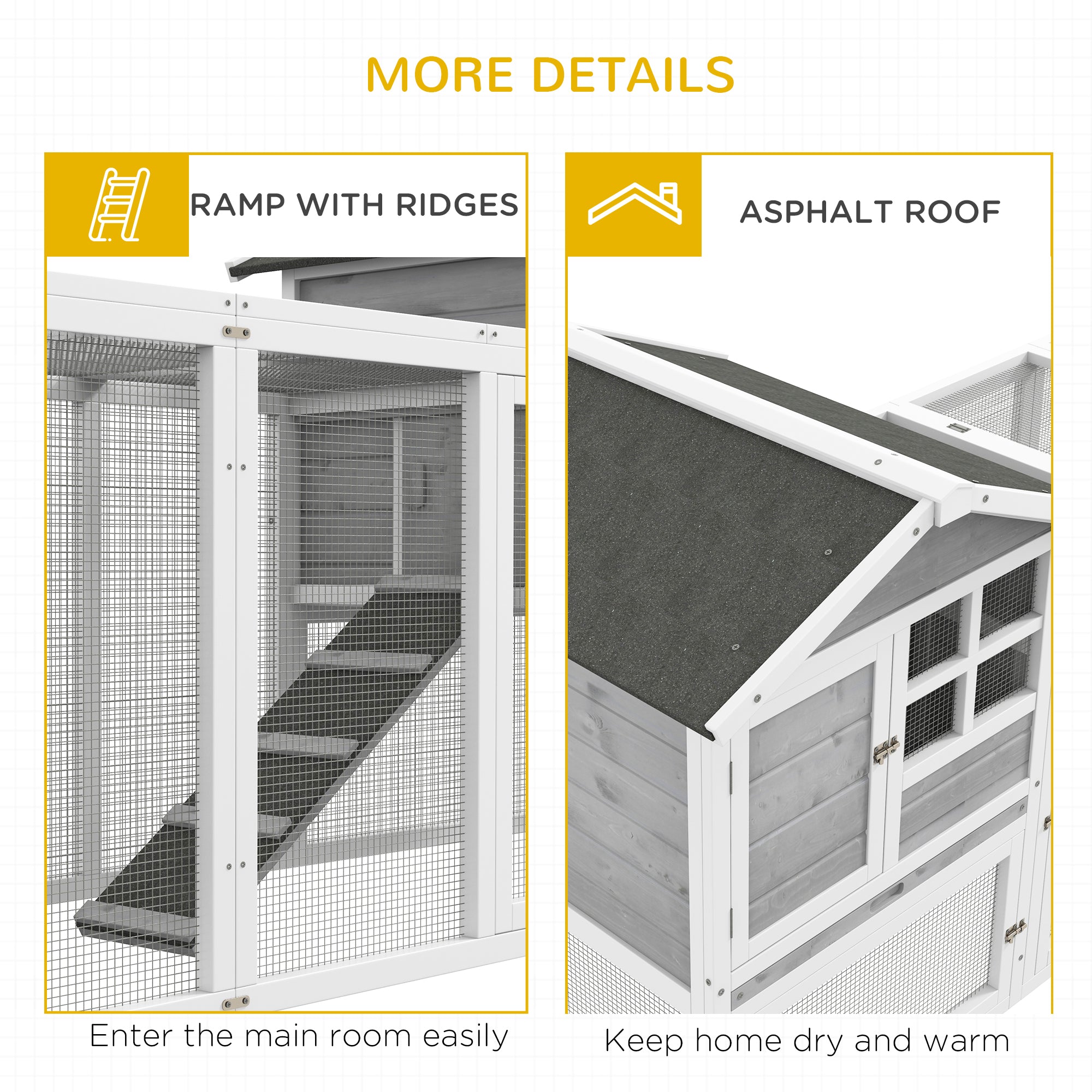 PawHut 102" 2 in 1 Wooden Rabbit Hutch, Double Main House Pet Playpen, Large Bunny House Enclosure for Indoor/Outdoor with 2 Run Boxes, No Leak Tray, and Ramp, for Guinea Pig and Small Animals, Gray