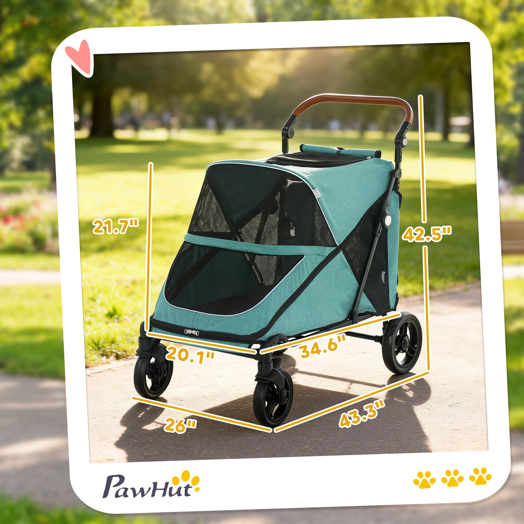 PawHut Dog Stroller for Large Dogs Up to 88 LBS with All-Terrain Spring Suspension, 8-Position Adjustable Handle, Blue