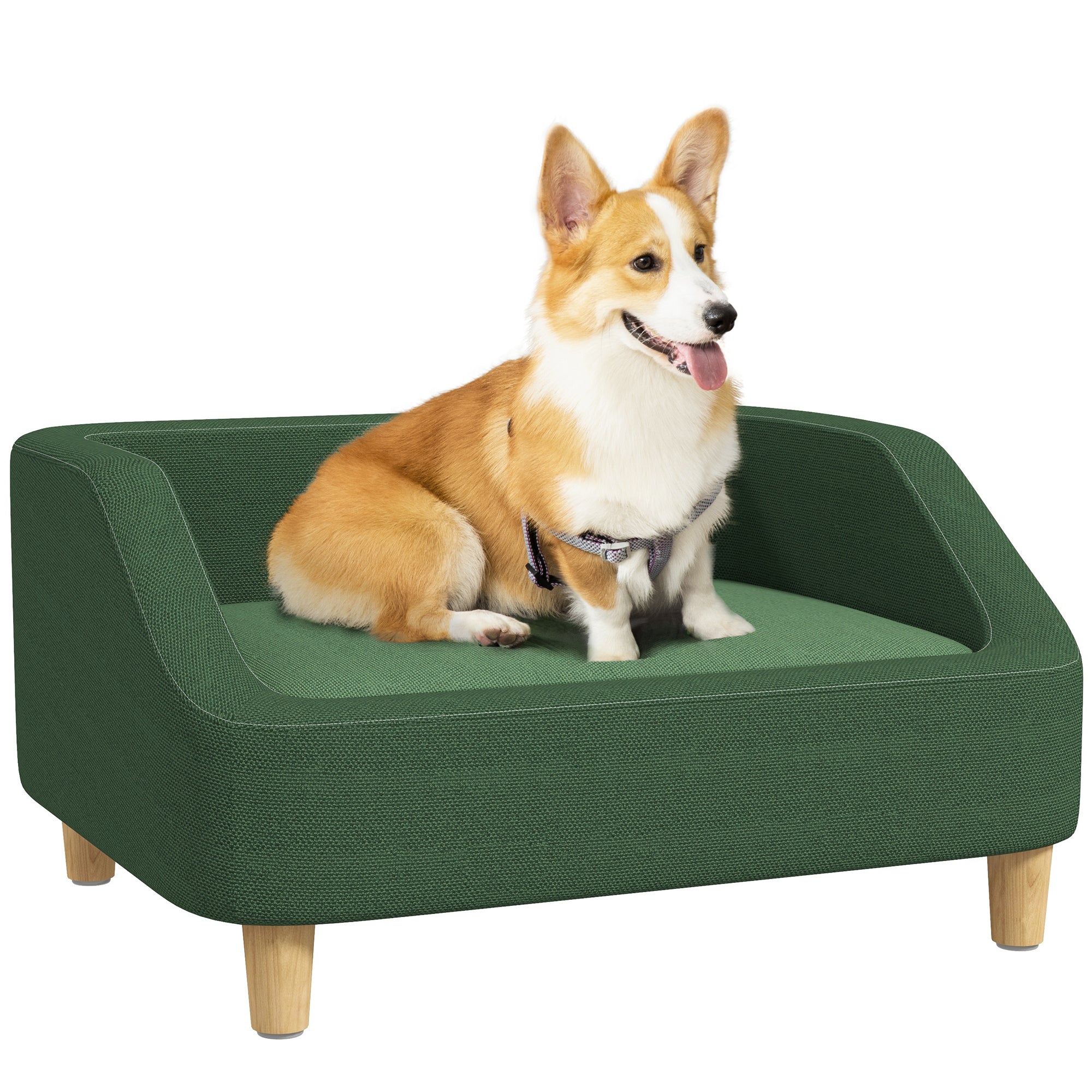 PawHut Dog Sofa Bed, Dog Couch Pet Bed for Small and Medium-Sized Dogs and Cats with Washable Cushion, Anti-Slip Pads, Dark Green