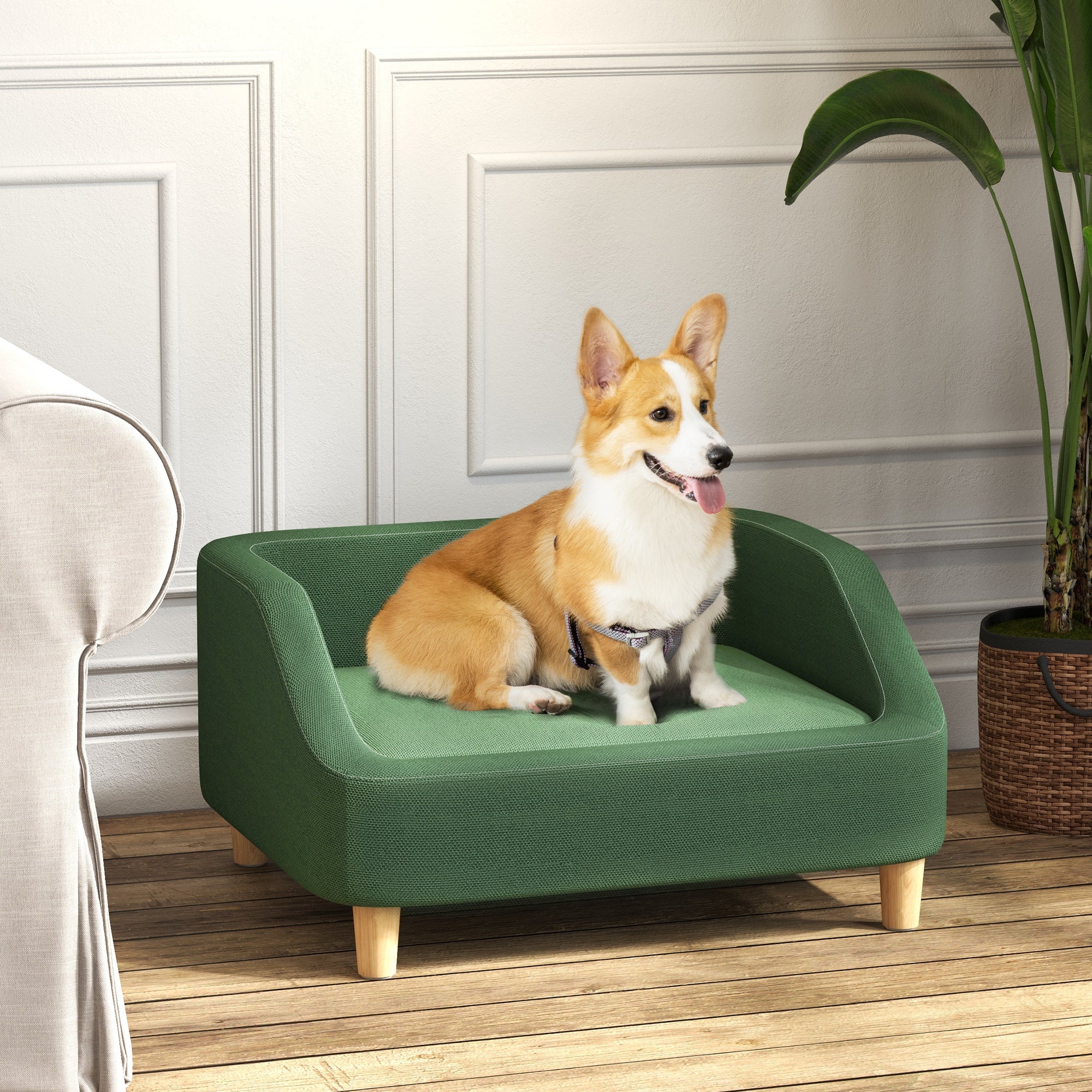 PawHut Dog Sofa Bed, Dog Couch Pet Bed for Small and Medium-Sized Dogs and Cats with Washable Cushion, Anti-Slip Pads, Dark Green
