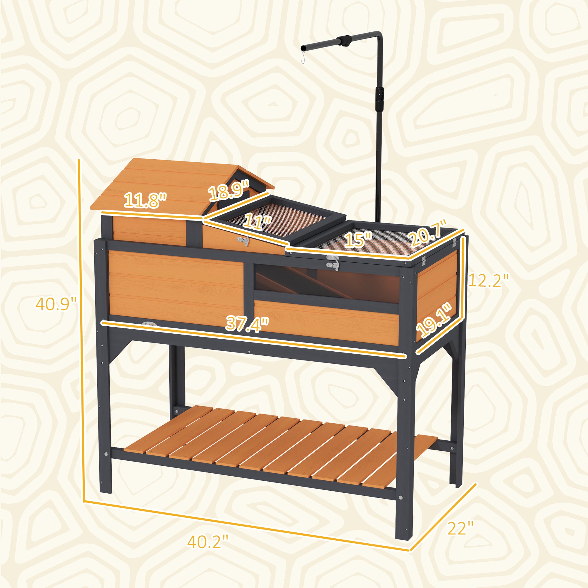 PawHut 2-Layer Tortoise Enclosure with Adjustable Lamp & Storage