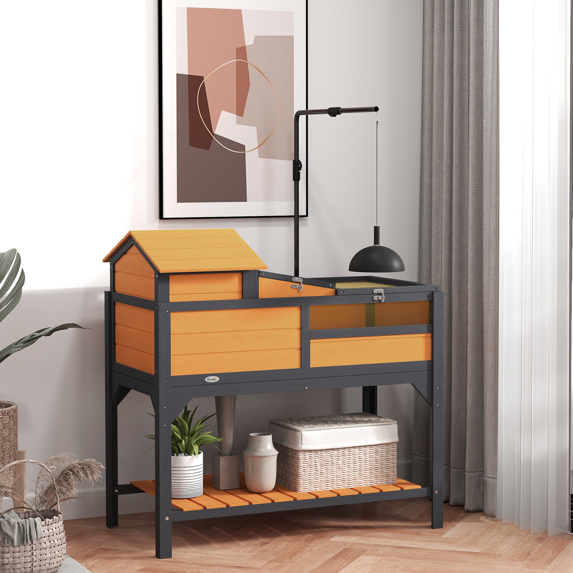 PawHut 2-Layer Tortoise Enclosure with Adjustable Lamp & Storage