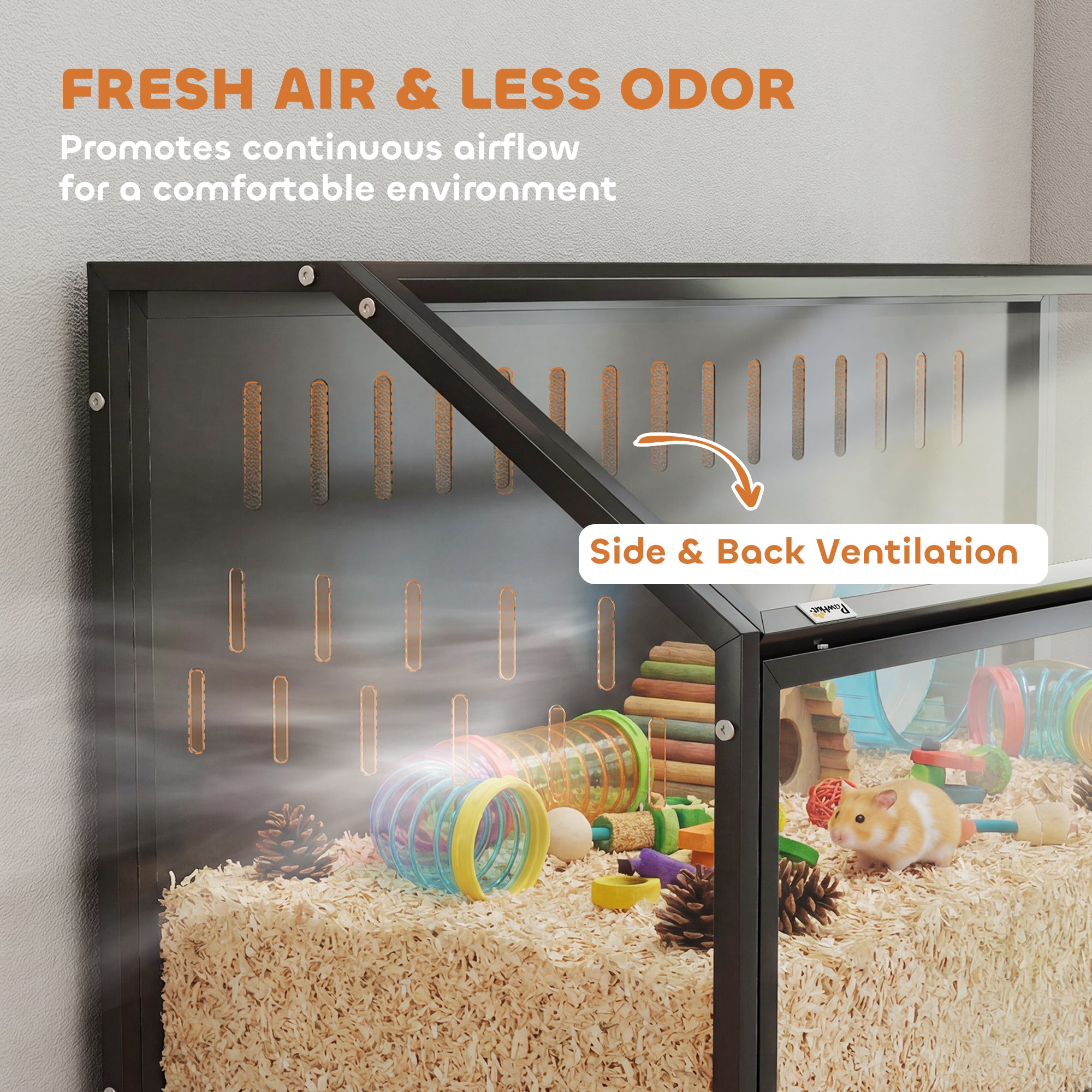 Hamster Cage with Storage Cabinet, Small Animal Cage with Easy View Acrylic Panels and Openable Top, Large Guinea Pig Habitat for Rat, Hedgehog, Gerbil, 41" x 16" x 40" H, Black