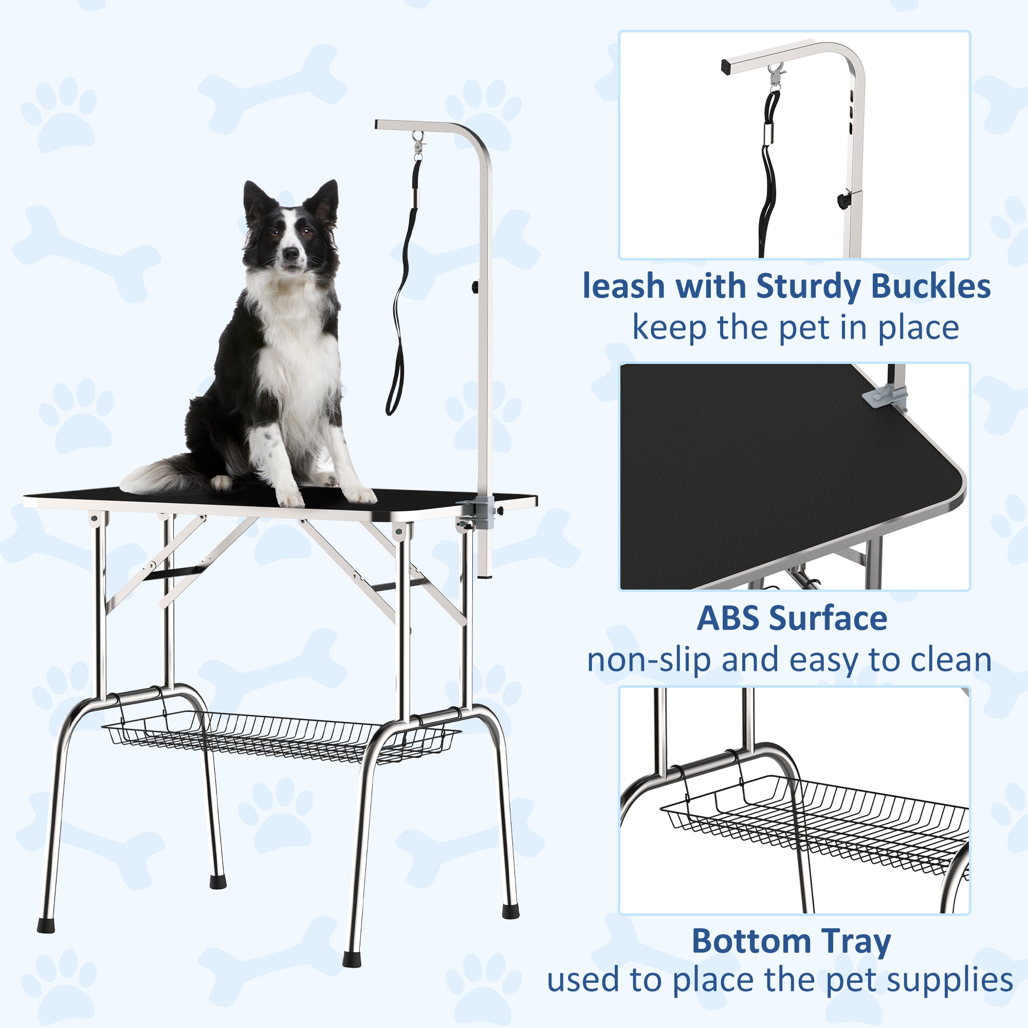 36" Dog Grooming Table with Adjustable Grooming Arm, Foldable Pet Grooming Table for Dogs with Storage Shelf, Noose, Black