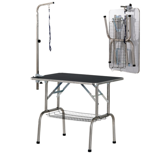 36" Dog Grooming Table with Adjustable Grooming Arm, Foldable Pet Grooming Table for Dogs with Storage Shelf, Noose, Black