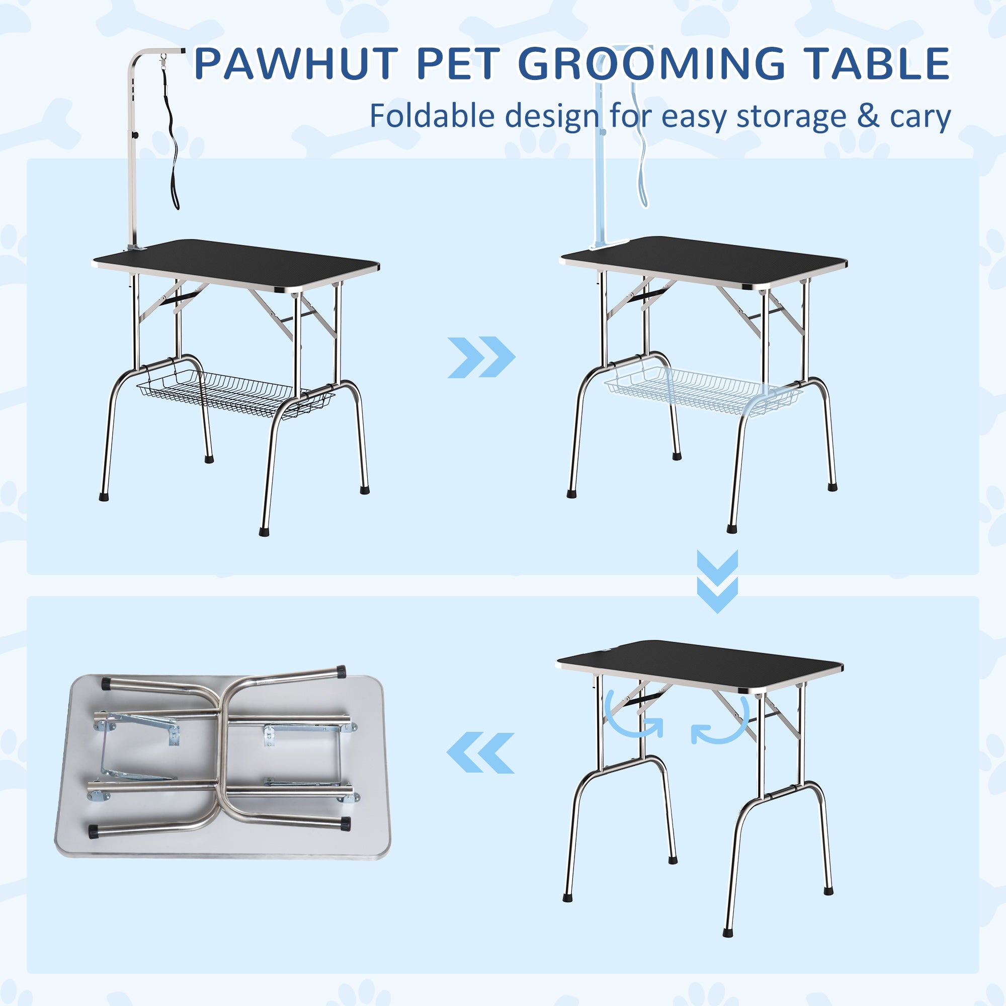 36" Dog Grooming Table with Adjustable Grooming Arm, Foldable Pet Grooming Table for Dogs with Storage Shelf, Noose, Black