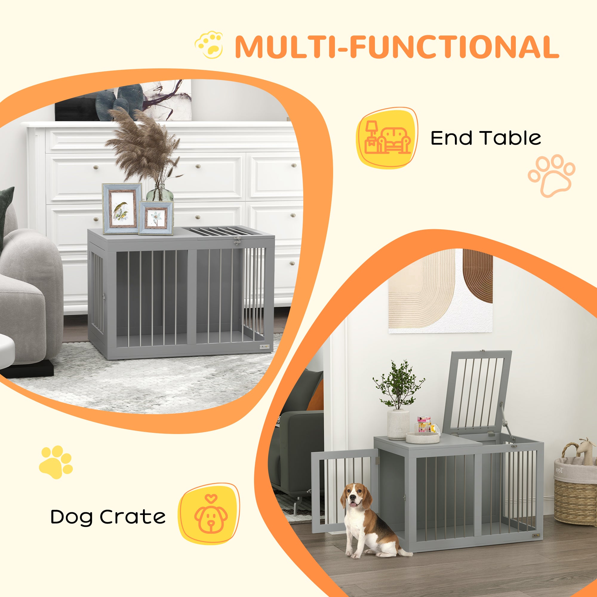 Dog Crate Furniture, 31.5" Dog Kennel Furniture Side End Table with Double Doors, for Medium Dogs, Grey