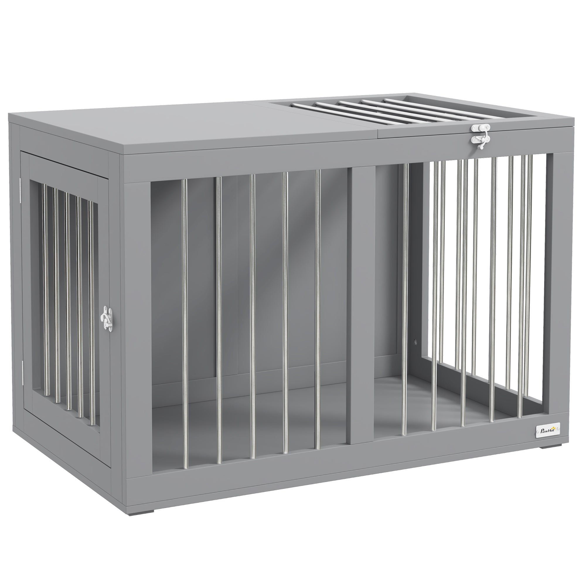 Dog Crate Furniture, 31.5" Dog Kennel Furniture Side End Table with Double Doors, for Medium Dogs, Grey