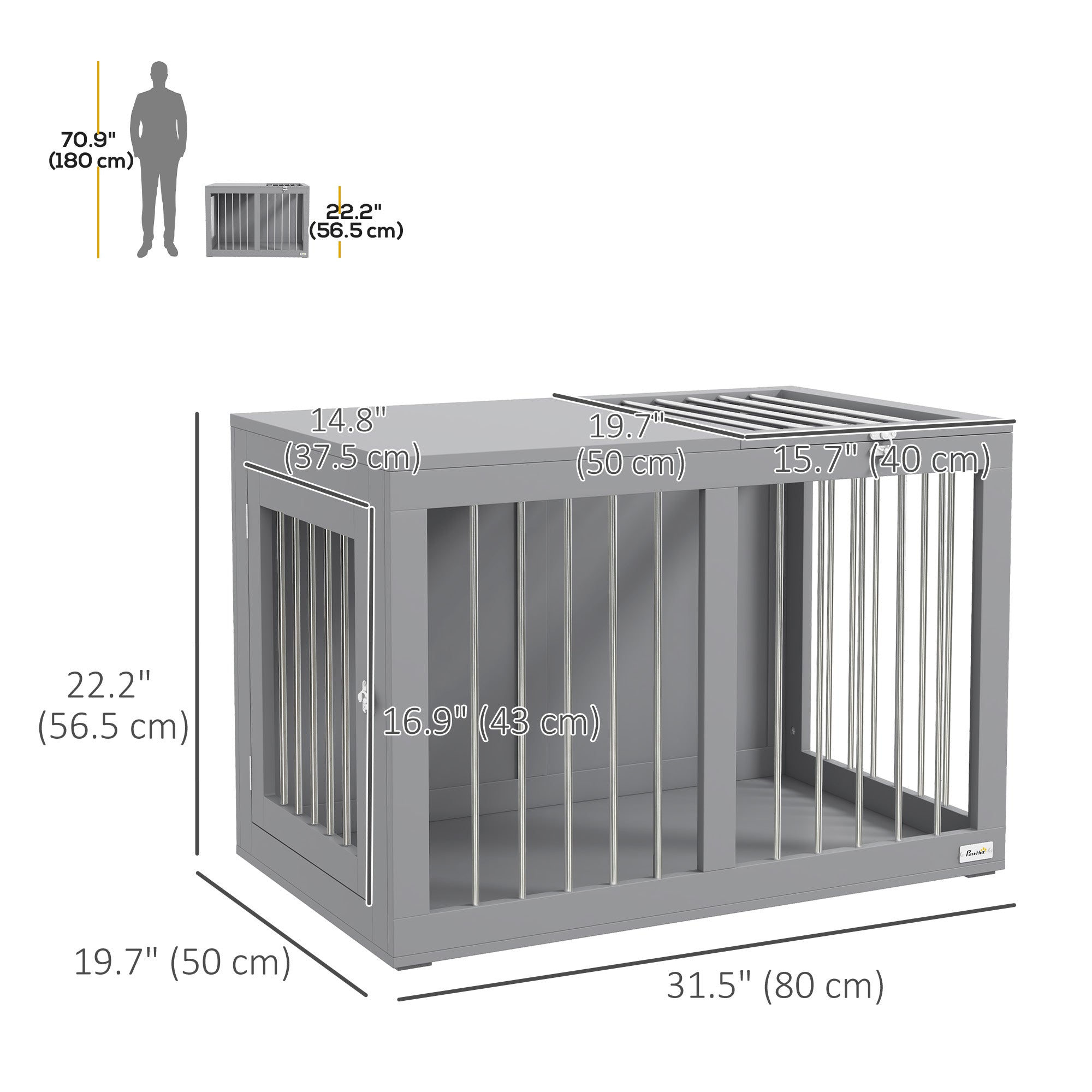 Dog Crate Furniture, 31.5" Dog Kennel Furniture Side End Table with Double Doors, for Medium Dogs, Grey