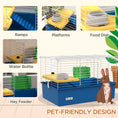 Load image into Gallery viewer, Guinea Pig Cage Chinchillas Rabbit Small Animal Cage with Ramp, Dish, Water Bottle, 71 x 46 x 47cm, Blue
