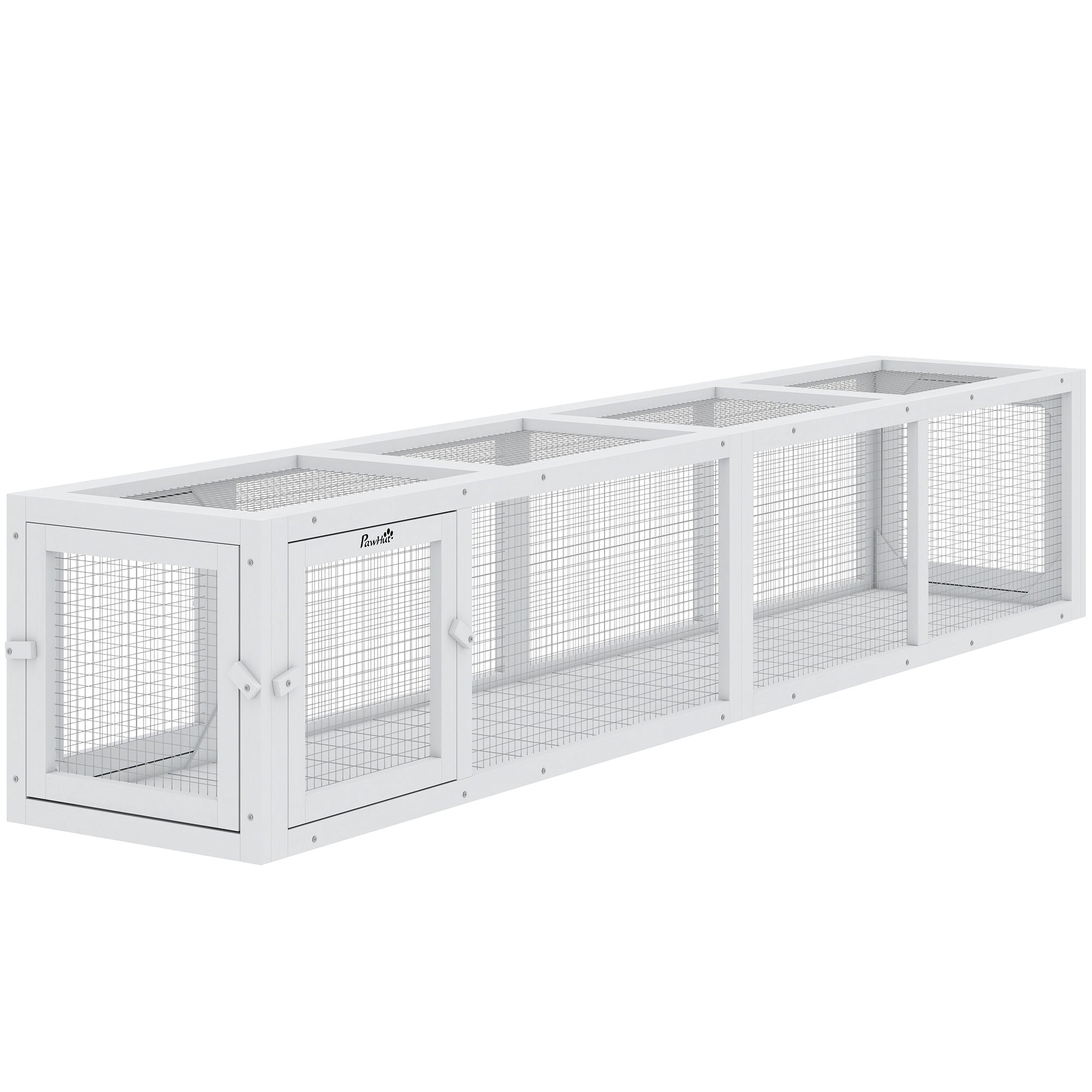 Outdoor Cat Tunnel with Extendable Design, 79" L Wooden Cat Run with Weather Protection, Connecting Inside and Outside, for Deck Patios, Balconies, White