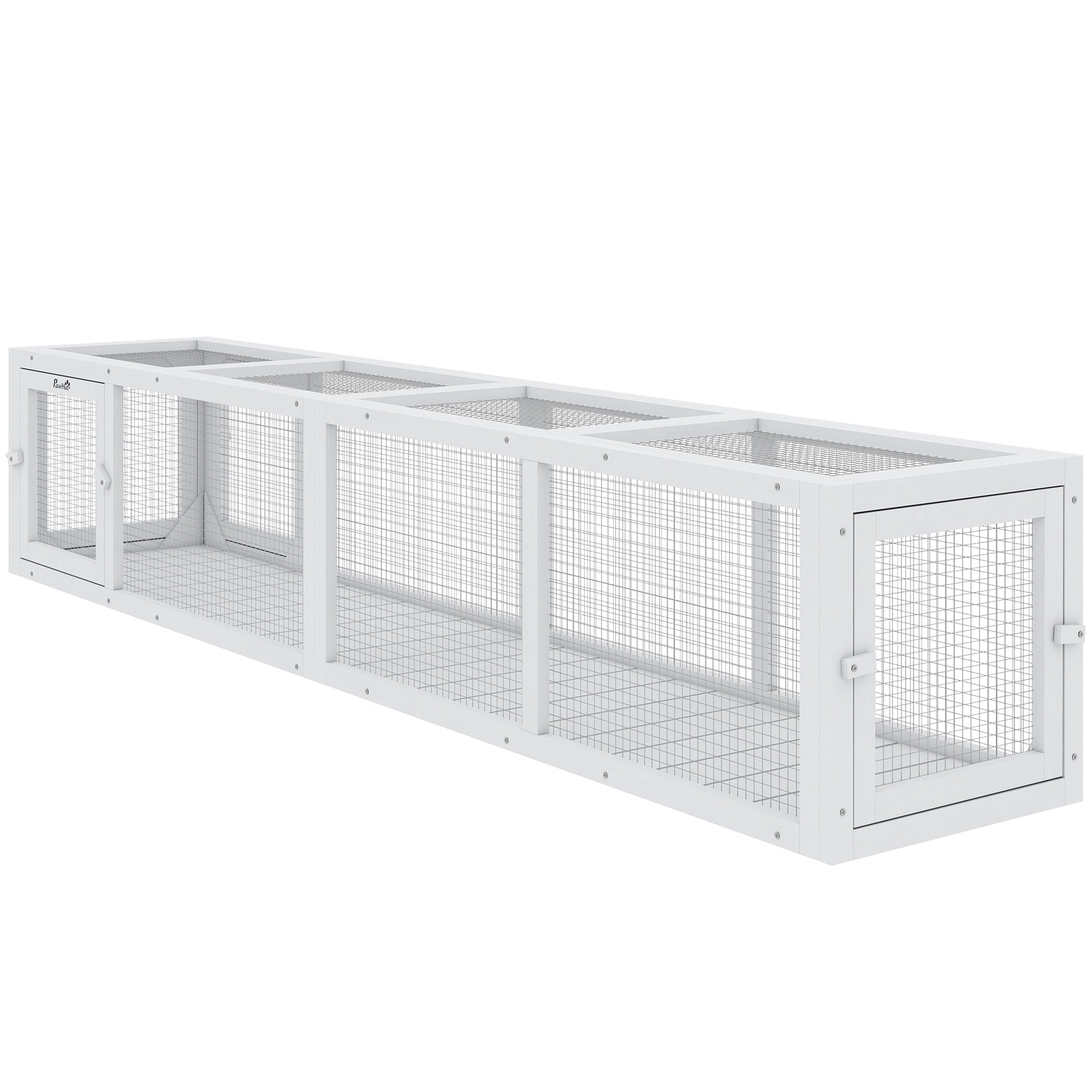 Outdoor Cat Tunnel with Extendable Design, 79" L Wooden Cat Run with Weather Protection, Connecting Inside and Outside, for Deck Patios, Balconies, White