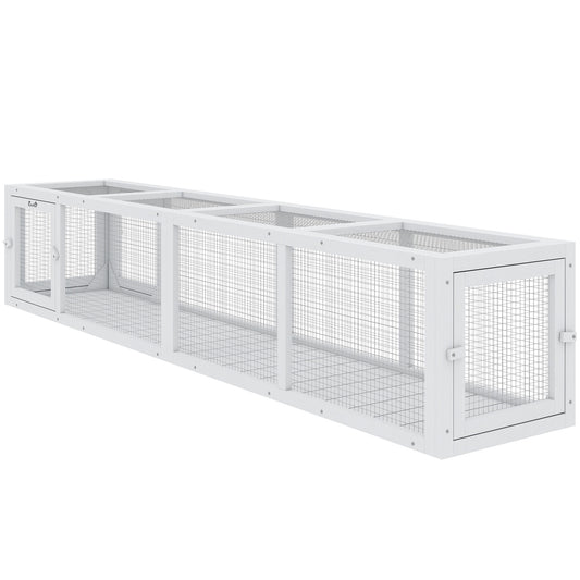 Outdoor Cat Tunnel with Extendable Design, 79" L Wooden Cat Run with Weather Protection, Connecting Inside and Outside, for Deck Patios, Balconies, White