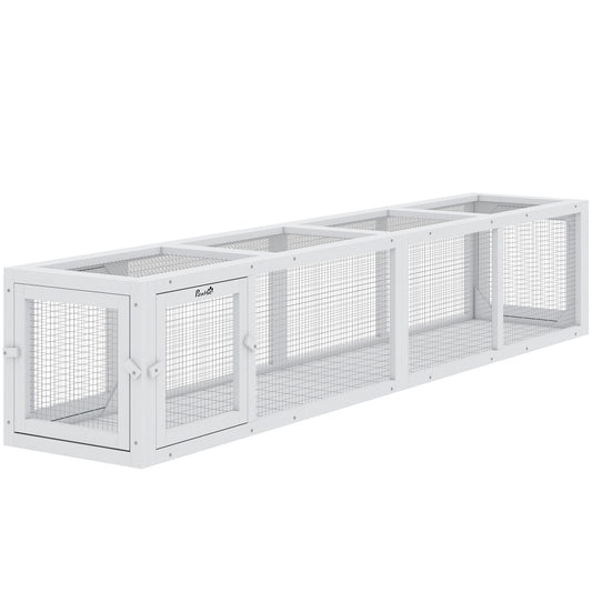 Outdoor Cat Tunnel with Extendable Design, 79" L Wooden Cat Run with Weather Protection, Connecting Inside and Outside, for Deck Patios, Balconies, White