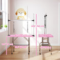 Charger l'image dans la visionneuse de la galerie, 43"L Dog Grooming Table, Pet Foldable Grooming Table with 8"- 32" Adjustable Arm, Two Nooses, Mesh Tray and Rubber Top for Large Medium Small Pets, Pink
