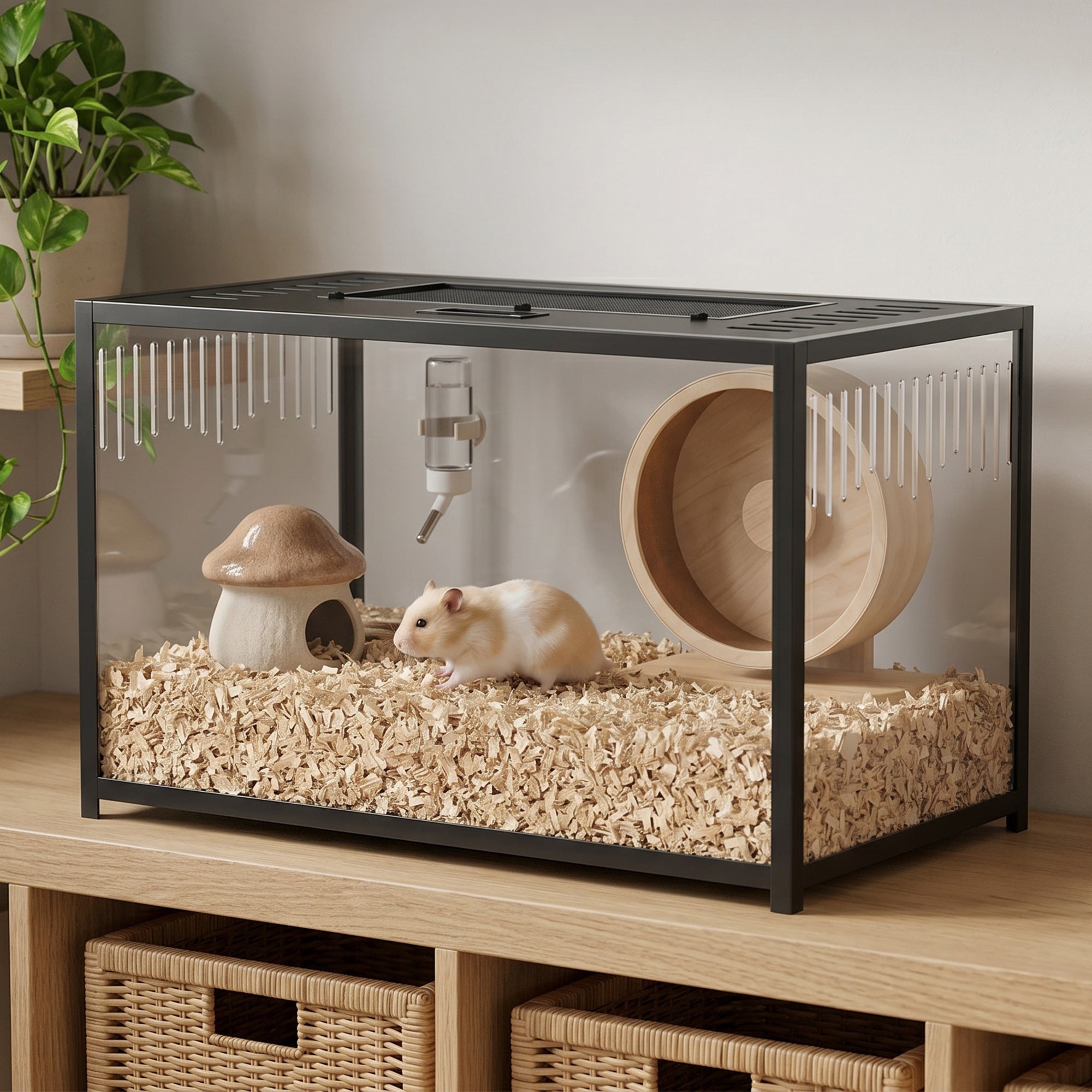 Hamster Cage, Chewproof Metal Rat Cage with Deep Base, Openable Top & Excellent Ventilation, Transparent Small Animal Habitat for Syrian Dwarf Hamster, Gerbil, 80 x 45 x 50.5 cm, Black