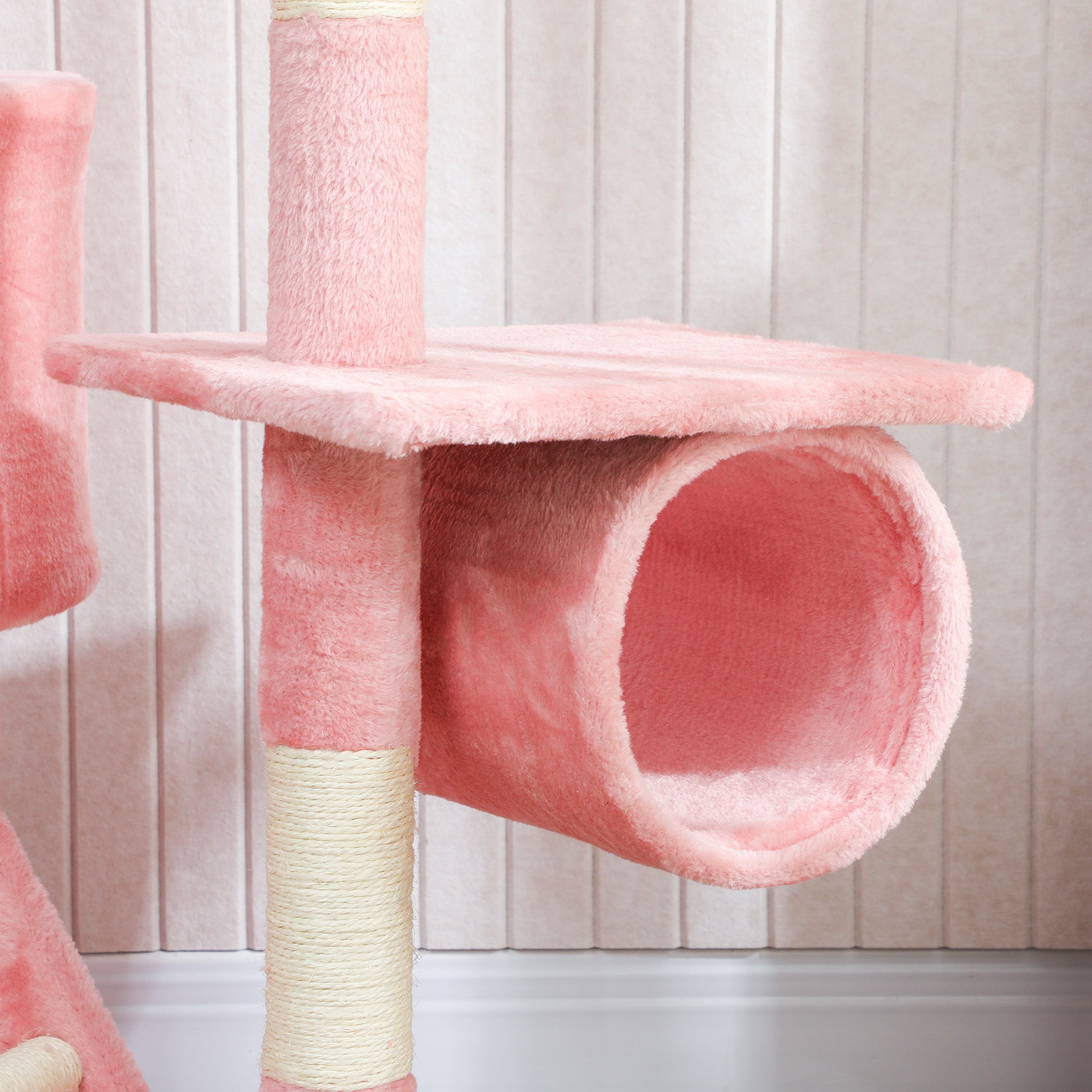 Cat Tower for Large Cats Adult, Floor to Ceiling Cat Tree Adjustable Height 94"-102" Multi-Level with Scratching Posts, Cozy Hammock, Pompoms, Pink