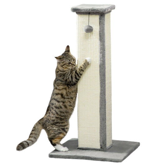 Cat Scratching Post for Indoor Cats, 81cm Cat Scratcher, Vertical Full Scratcher with Natural Sisal Rope, Hanging Ball and Soft Plush, Grey
