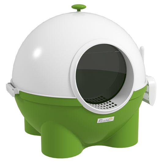 Large Cat Litter Box, Hooded Cat Litter Tray with Lid, Scoop, Top Handle, Front Entrance, 53 x 51 x 48cm - Green