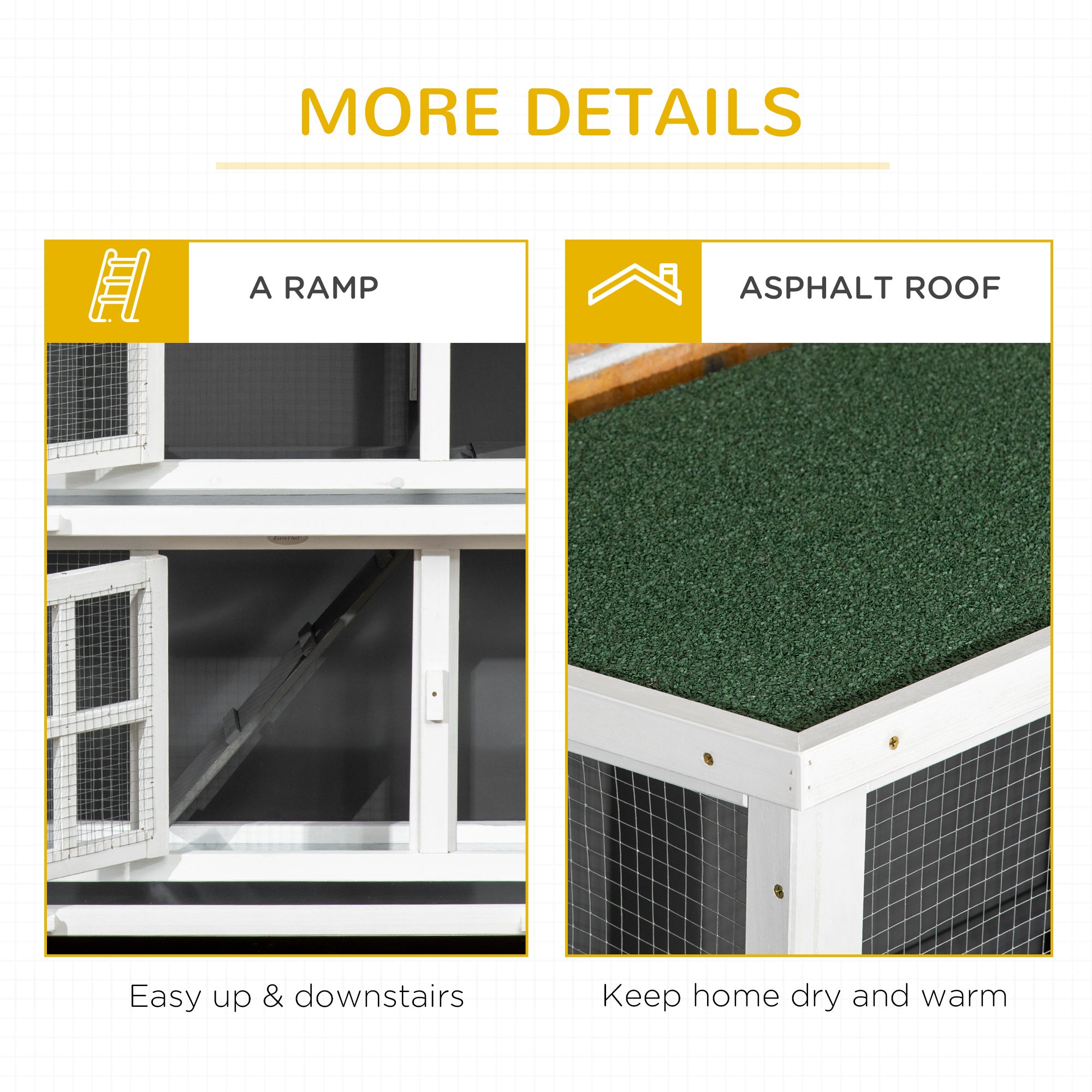 Wooden Rabbit Hutch, 2 Tier Bunny Cage with Wheels, Waterproof Roof, Removable Tray, Guinea Pig Cage for Outdoor & Indoor, Dark Grey
