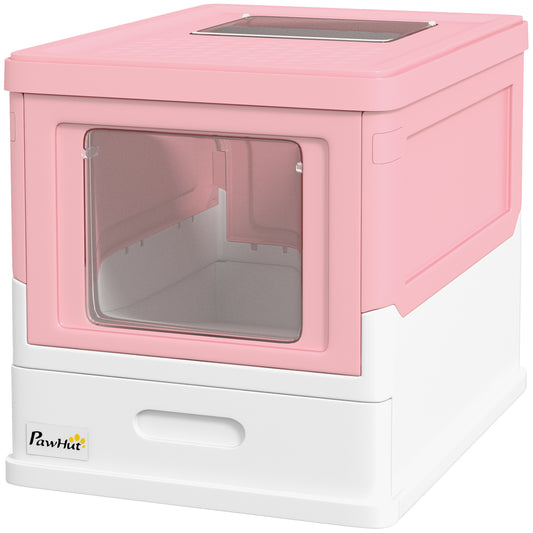 Cat Litter Tray with Hood Enclosed Cat Litter Box Pet Toilet w/ Lid, Scoop, Front Entry, 47.5 x 35.5 x 36.7cm - Pink
