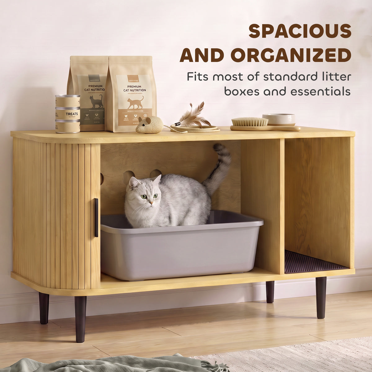 Cat Litter Box Enclosure with Sliding Door, Litter Mat, Hidden Litter Box Enclosure Furniture, Modern Cat House, TV Stand, Side End Table for Living Room