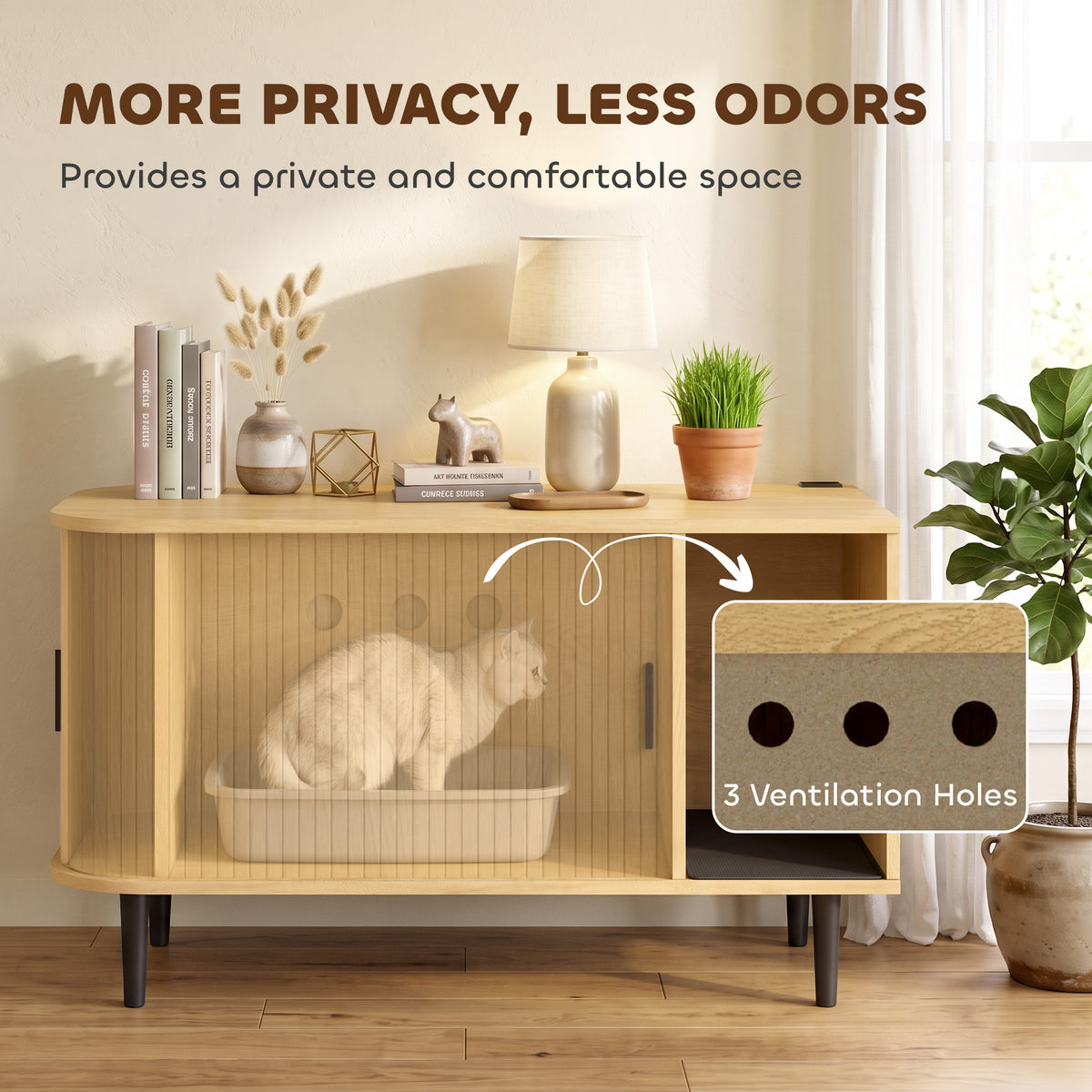 Cat Litter Box Enclosure with Sliding Door, Litter Mat, Hidden Litter Box Enclosure Furniture, Modern Cat House, TV Stand, Side End Table for Living Room