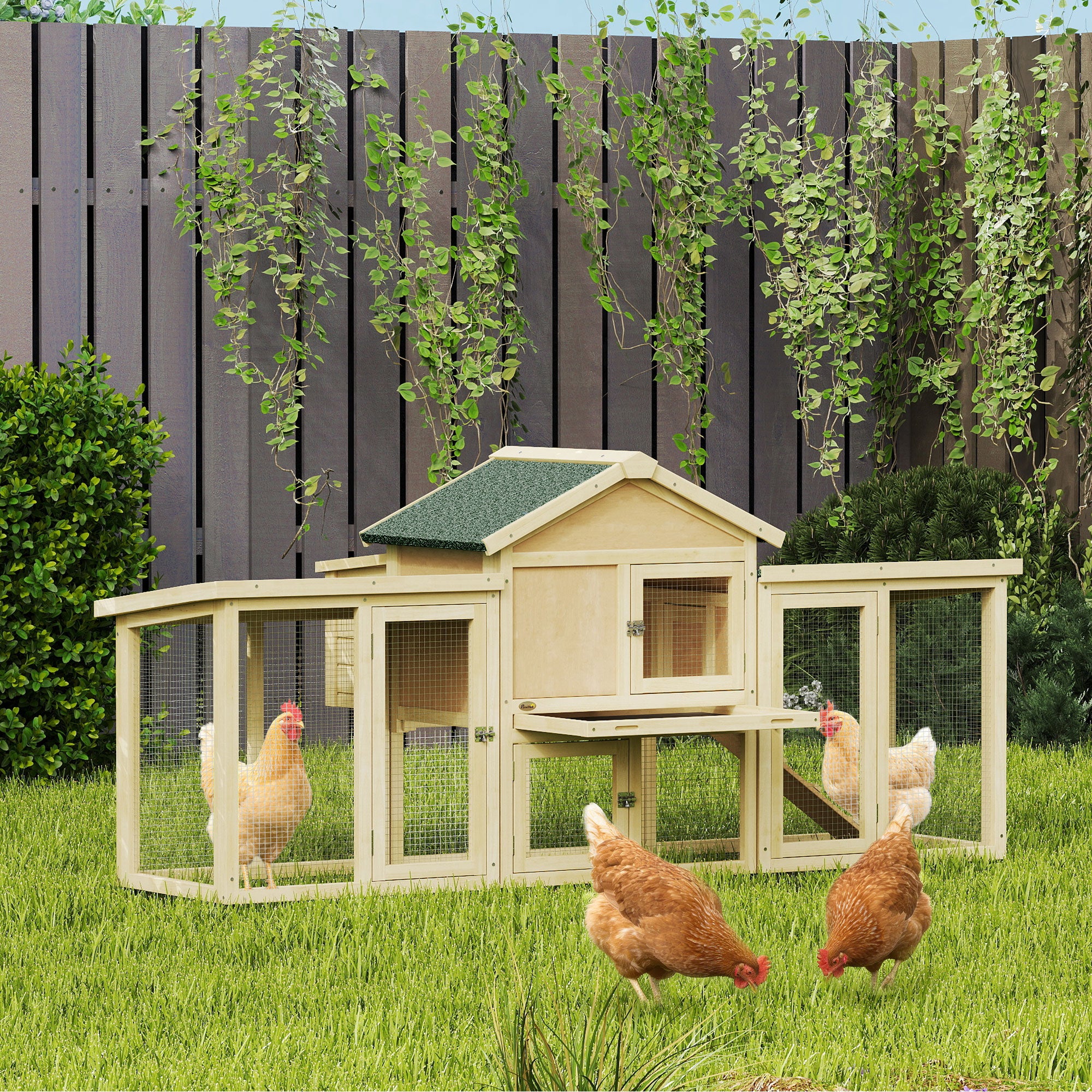 80" Chicken Coop, Wooden Outdoor Chicken Cage Hen House with Nesting Box, Double Runs, Removable Tray, Ramp, for Backyard