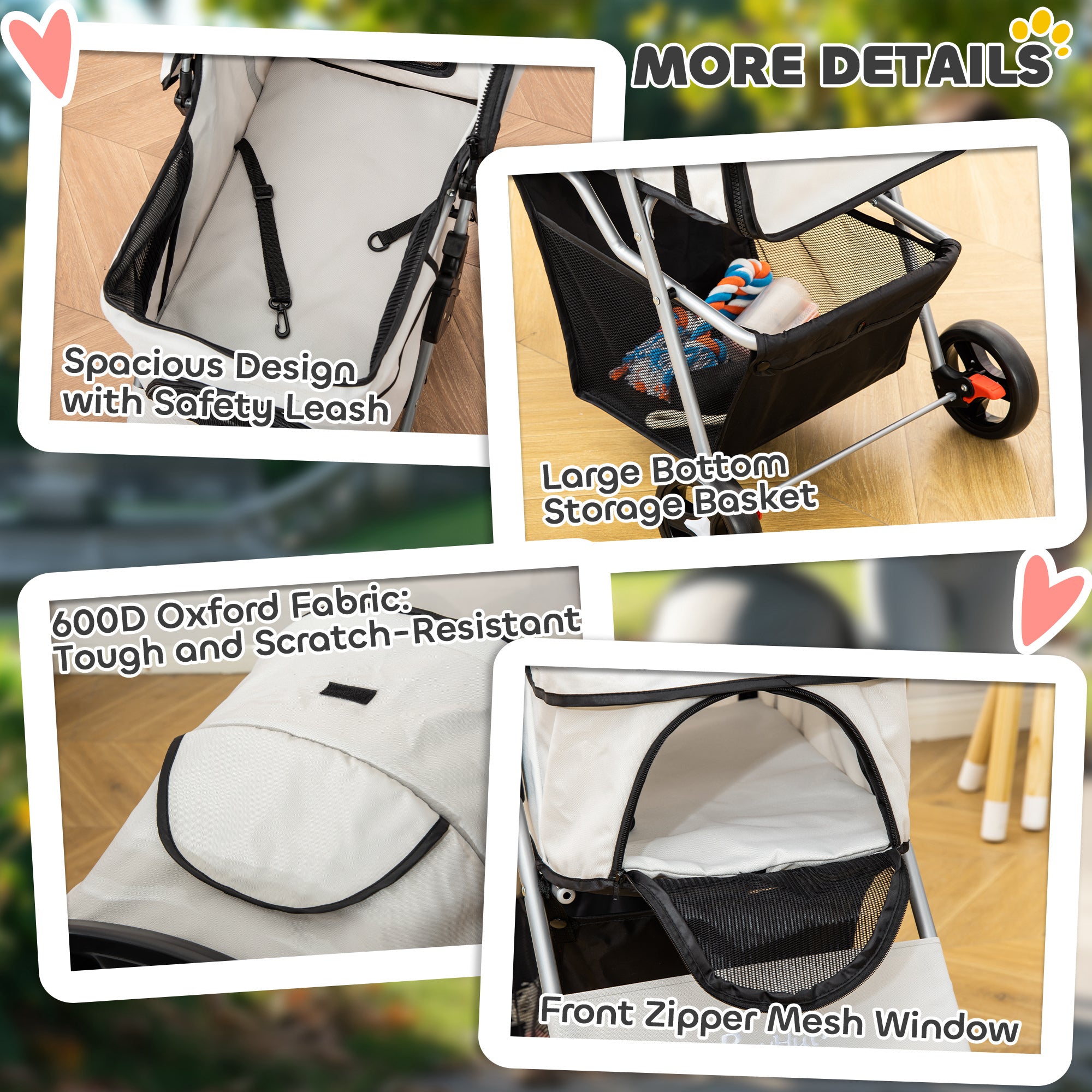 Dog Stroller, One-click Folding Pet Stroller with Cup Holder, 4 Wheels Travel Carrier w/ Brakes, 360° Swiveling Front Wheels, Storage Basket, for XS/Small Dogs Cats, Grey