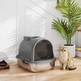 Charger l'image dans la visionneuse de la galerie, Stainless Steel Litter Box with Lid, Enclosed Cat Litter Box with Scoop, Deodorizer Bag, Handle, Odour Control, Non-Sticky and Easy to Clean, Dark Grey
