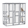 Load image into Gallery viewer, Large Outdoor Catio Enclosure, Weatherproof Cat House with Asphalt Roof,  Wooden Cat Patio Cage with 6 Balanced Platforms, 71" x 39" x 71", Grey

