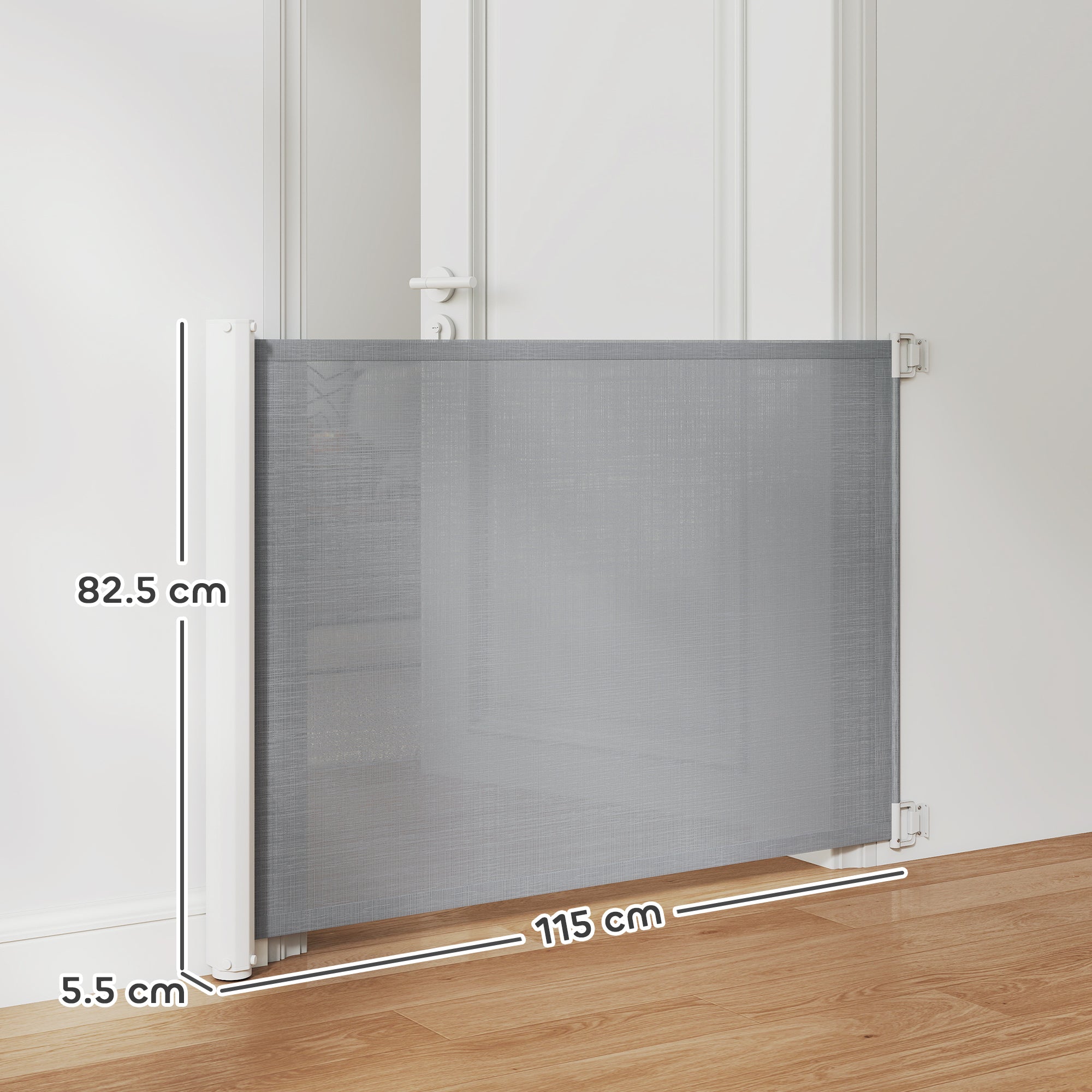 Retractable Stair Gate for Dogs, Pet Mesh Safety Gate, 82.5cm Tall, Extends up to 115cm for Doorways, Stairs, Hallways, Indoor Outdoor, Grey