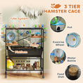 Load image into Gallery viewer, Hamster Cage, 3 Tier Large Gerbil Cage on Wheels with 17 cm Deep Tray, Storage Shelf, Big Exercise Wheel, Tube System, Hut, Platforms, Ramps, Food Dish, Water Bottle, for Syrian Hamsters, Rats
