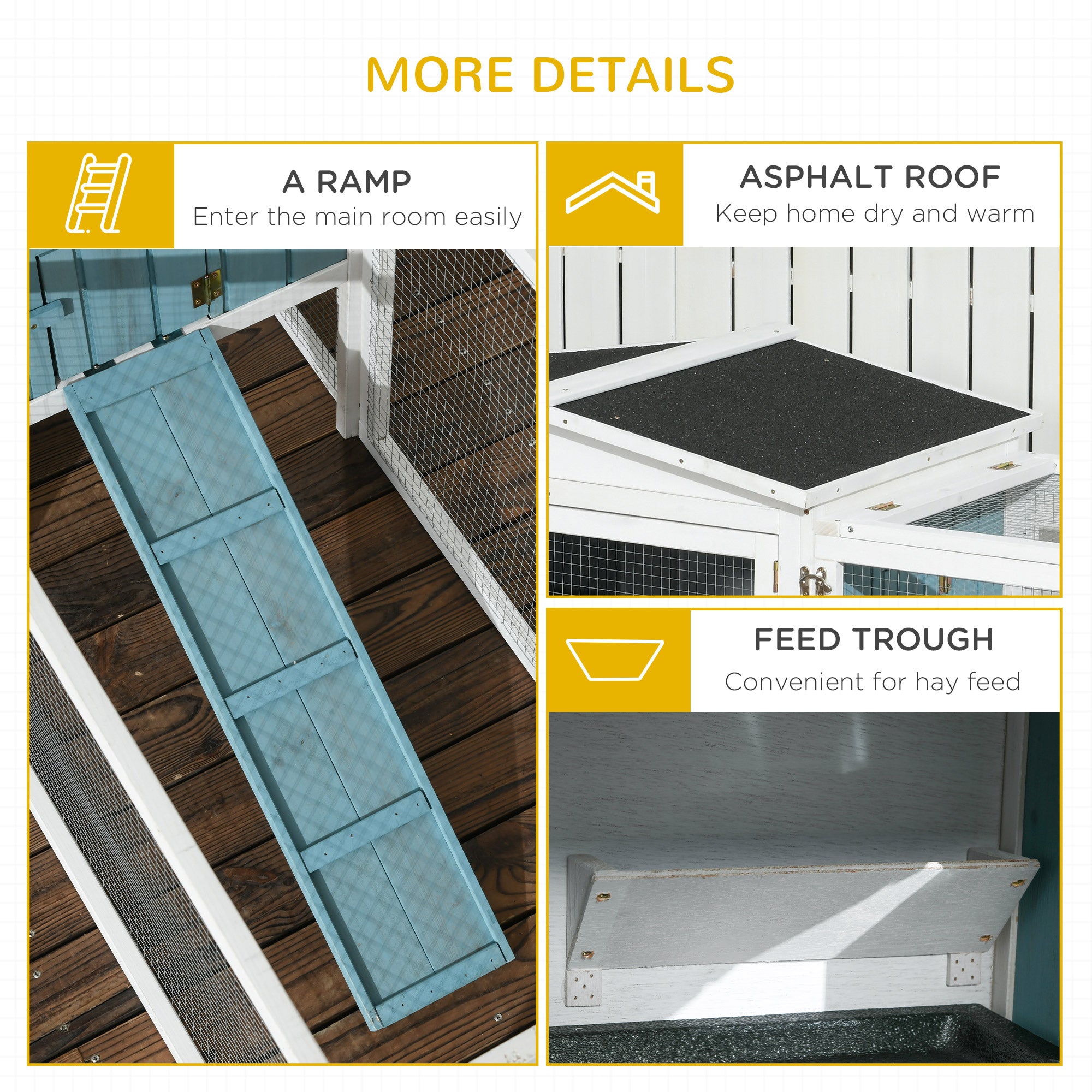 PawHut Rabbit Hutch 2-Story Bunny Cage, Guinea Pig Cage, Small Animal House with Slide Out Tray, for Indoor Outdoor, 61.5" x 23" x 27", Light Blue