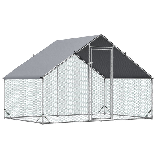 Metal Chicken Coop, Walk-in Large Chicken Run, Poultry Cage for Backyard Hen, Duck, Rabbit with Water- and UV-Protection Cover, for 4-6 Chickens, 9.8' x 6.6' x 6.6'