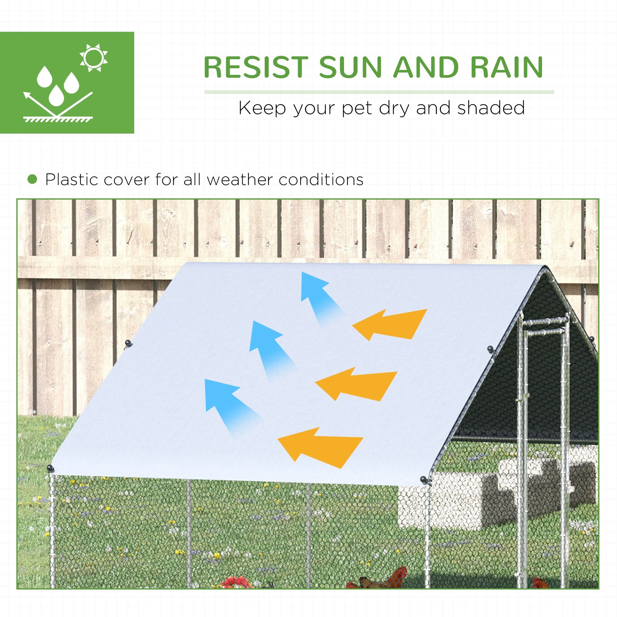 Chicken Run Galvanised Walk-in Chicken Coop Hen Poultry House Cage Rabbit Hutch Pet Playpen Garden w/ Water-Resist Cover, 3 x 2 x 2m