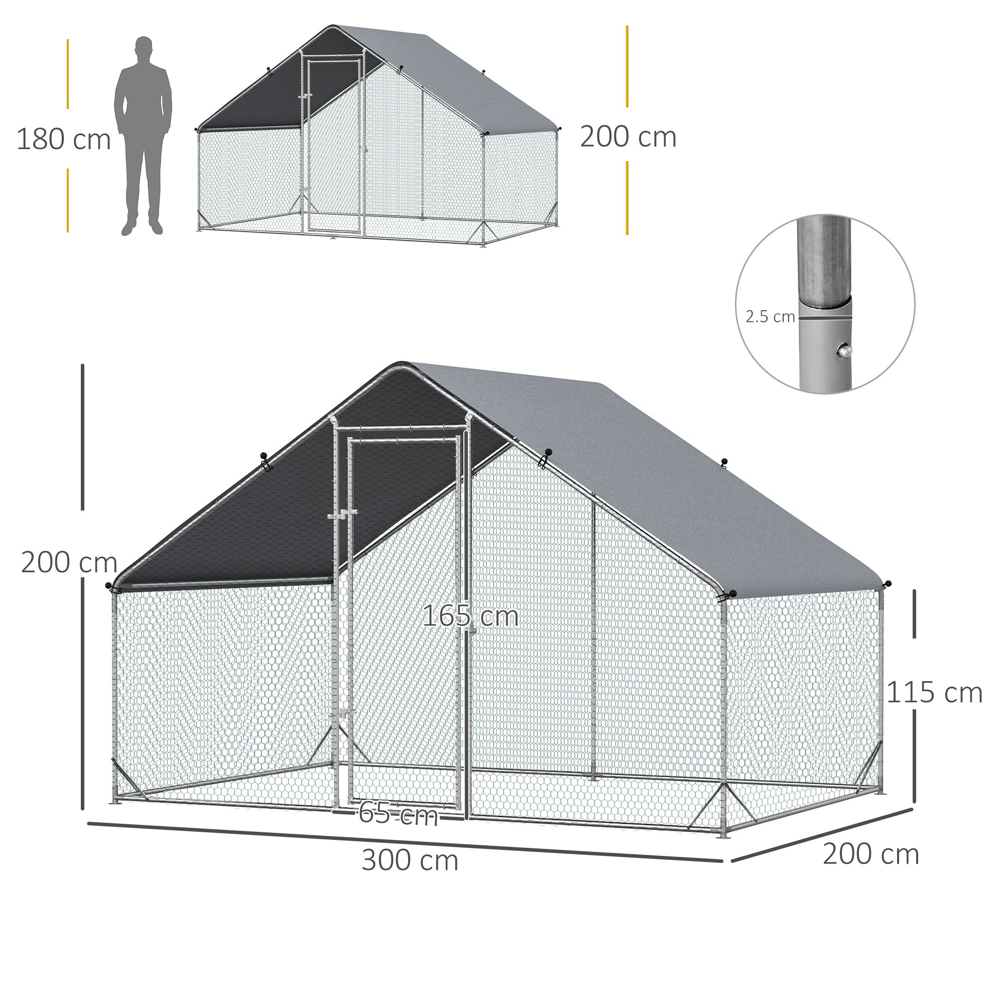 Chicken Run Galvanised Walk-in Chicken Coop Hen Poultry House Cage Rabbit Hutch Pet Playpen Garden w/ Water-Resist Cover, 3 x 2 x 2m