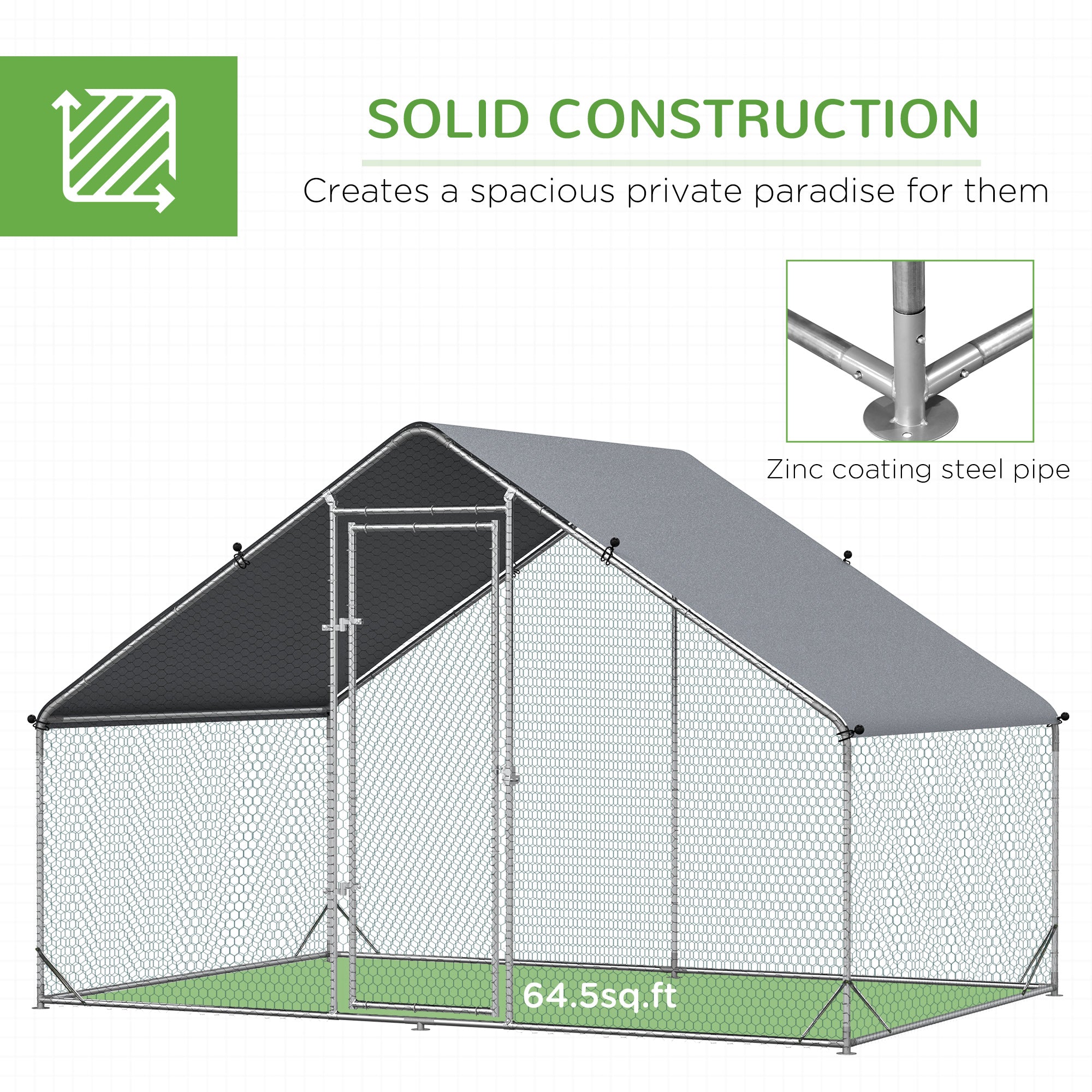 Chicken Run Galvanised Walk-in Chicken Coop Hen Poultry House Cage Rabbit Hutch Pet Playpen Garden w/ Water-Resist Cover, 3 x 2 x 2m