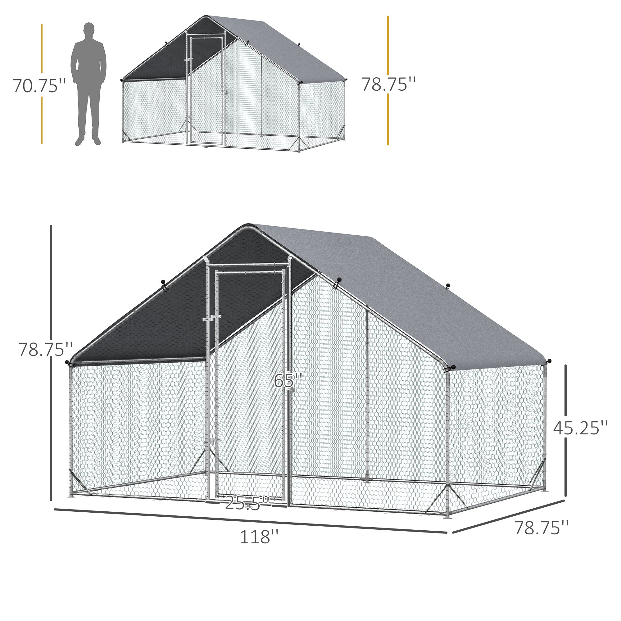 Metal Chicken Coop, Walk-in Large Chicken Run, Poultry Cage for Backyard Hen, Duck, Rabbit with Water- and UV-Protection Cover, for 4-6 Chickens, 9.8' x 6.6' x 6.6'