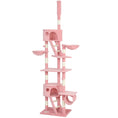 Charger l'image dans la visionneuse de la galerie, Cat Tower for Large Cats Adult, Floor to Ceiling Cat Tree Adjustable Height 94"-102" Multi-Level with Scratching Posts, Cozy Hammock, Pompoms, Pink
