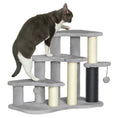 Load image into Gallery viewer, 20" Pet Stairs for Cats, 2 in 1 Cat Tree Tower 3-Step Cat Steps with Scratching Posts, Tickling Post, Toy Balls, for High Beds, Couch, Sofa, Light Gray
