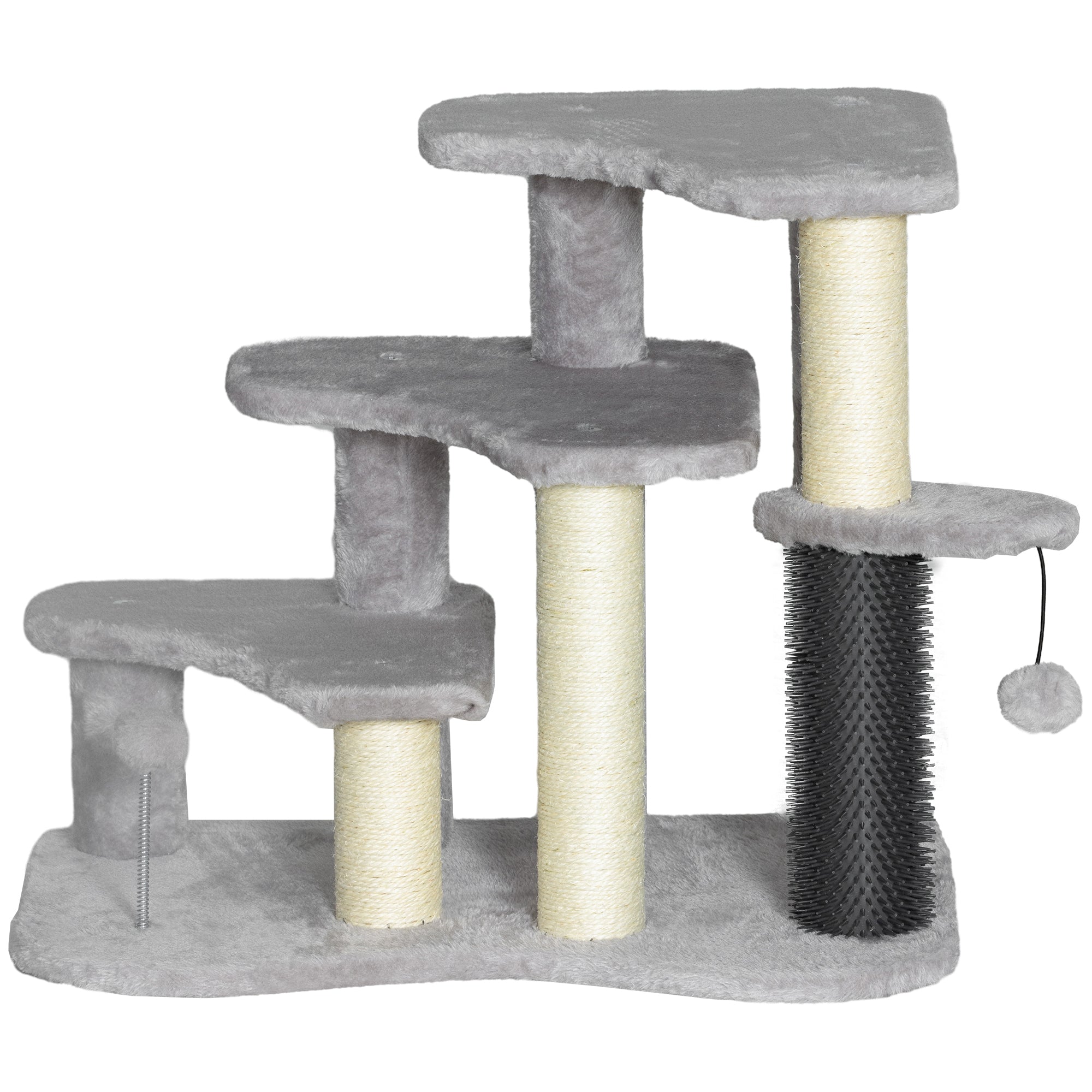 20" Pet Stairs for Cats, 2 in 1 Cat Tree Tower 3-Step Cat Steps with Scratching Posts, Tickling Post, Toy Balls, for High Beds, Couch, Sofa, Light Gray