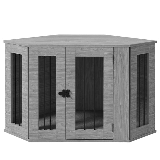 2 in 1 Dog Crate Furniture, Side Table Dog Kennel with Cushion, Large Door, for Medium Dogs - Grey