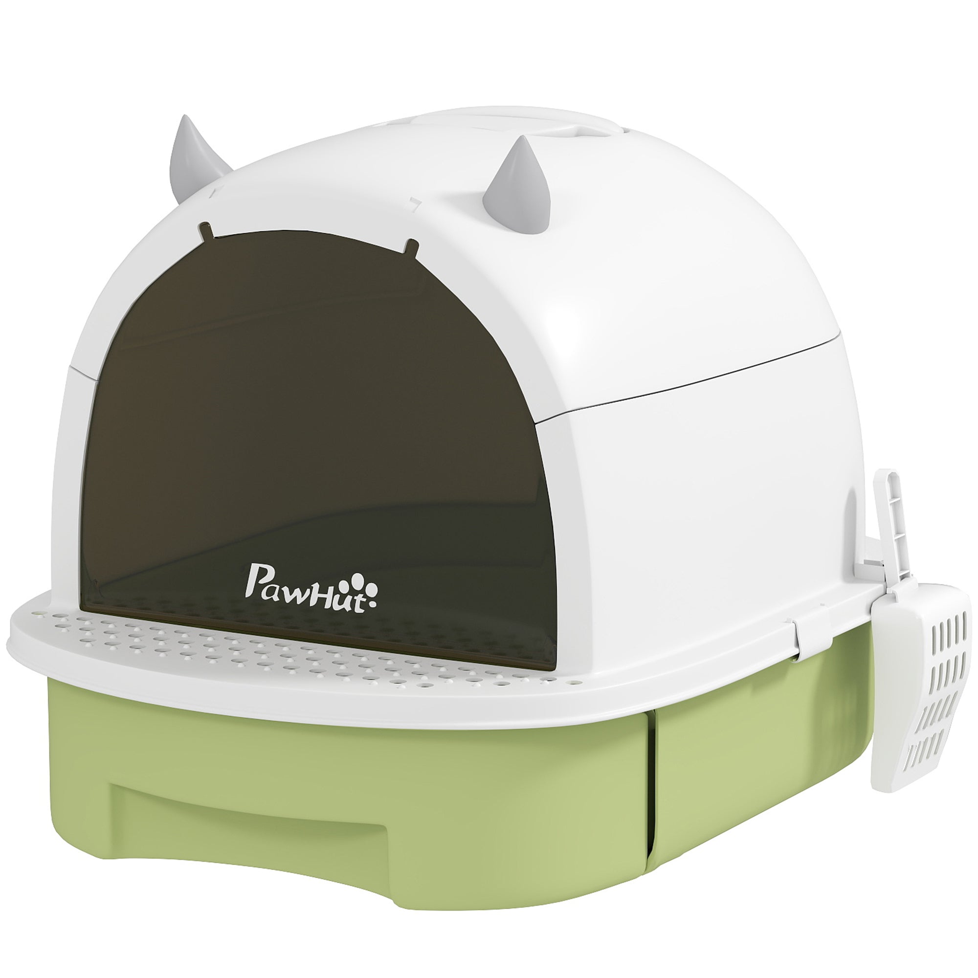 PawHut Cat Litter Box, Covered Kitty Litter Box with Lid, Scoop, Deodorizing Bags for Odor Control, Privacy, Portable, Easy to Clean, Green