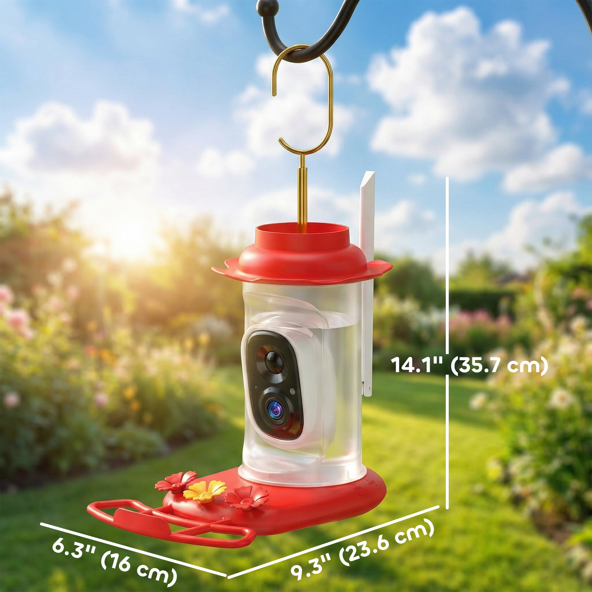 Hummingbird Ｗater Feeder with Camera, AI Identify 16000+ Birds, 2K HD Live Video, 3W Solar, Bird Feeder Camera with Arrival Alerts, Capture Live Video, Gift for Enthusiast